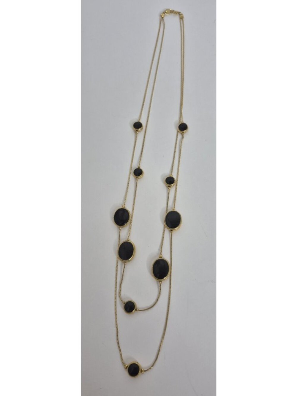 Avon Double Strand Gold-Tone Faux Onyx Necklace  28" VTG